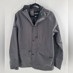 Marmot Mens Gray Hooded Rain Jacket Lightweight Waterproof Outdoor Adventure M